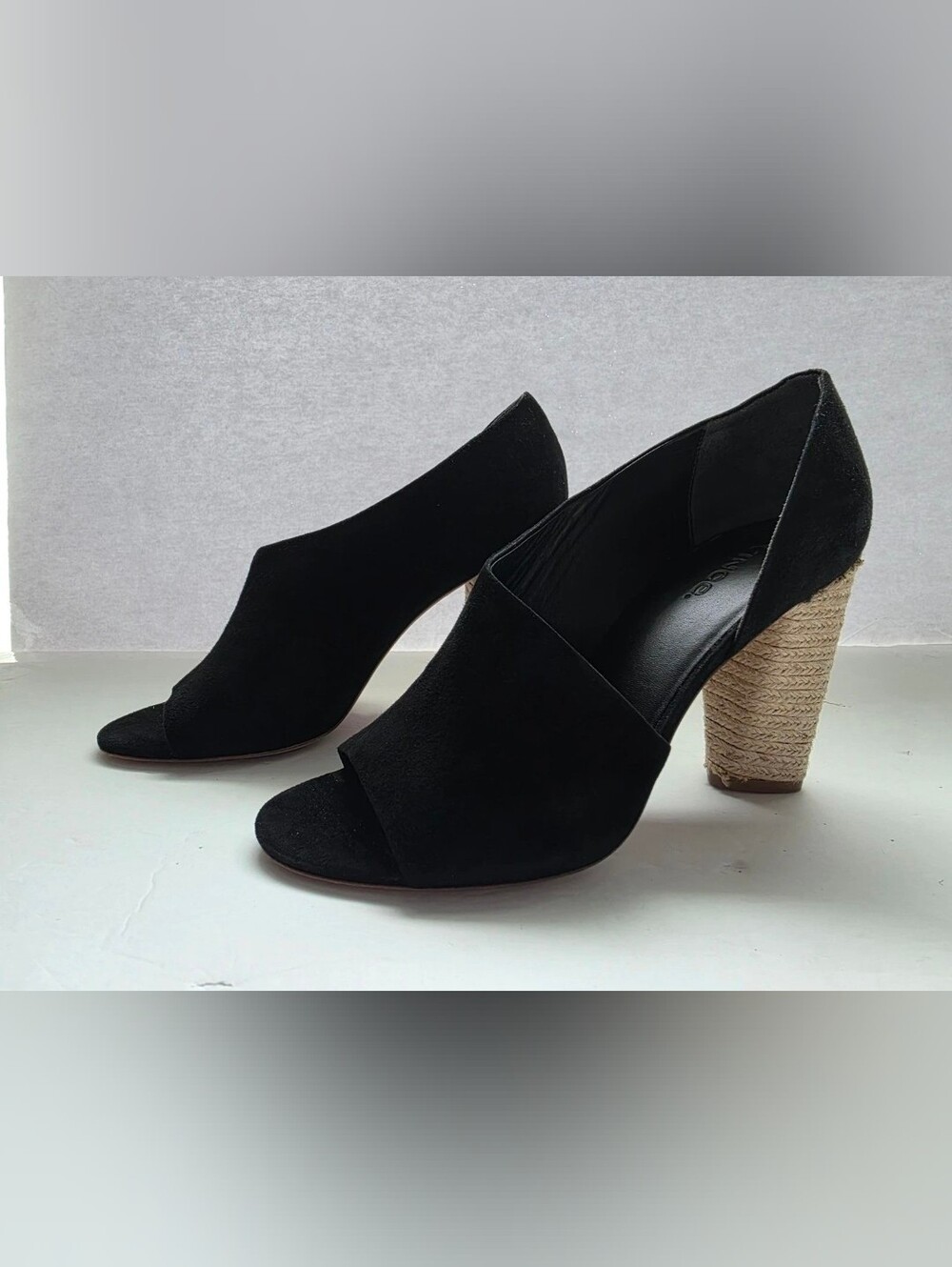 Vince Percey Block Rope-Wrapped Heel Women's Shoes Open Toe In Black Suede Sz 8M
